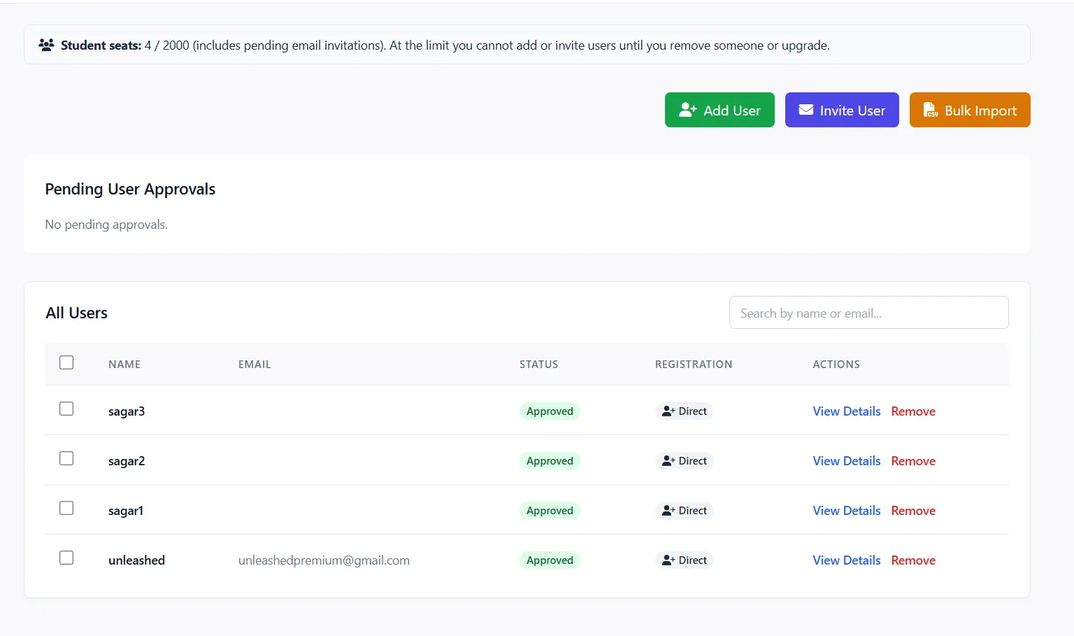 IntelliAssess.ai admin panel showing a list/table screen
